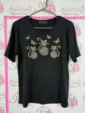 LA Madona Shirt cats Black Short-Sleeve Tee with Gold & Silver Cat Motif